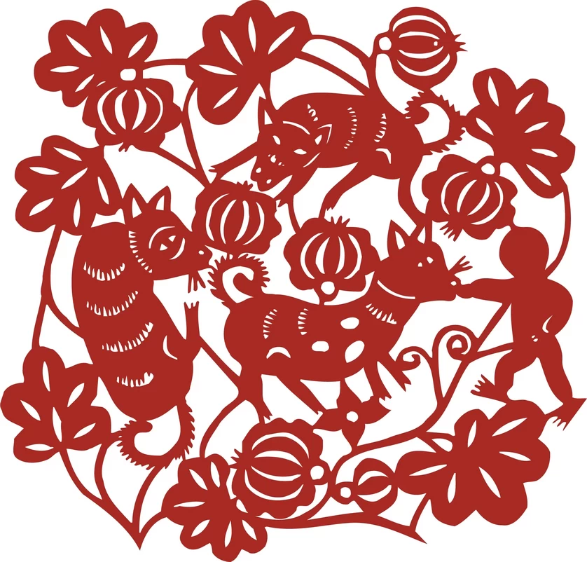 中国风中式传统喜庆民俗人物动物窗花剪纸插画边框AI矢量PNG素材【2723】